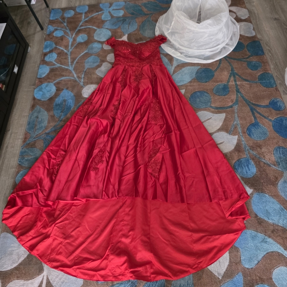 Red Off-Shoulder Evening Gown